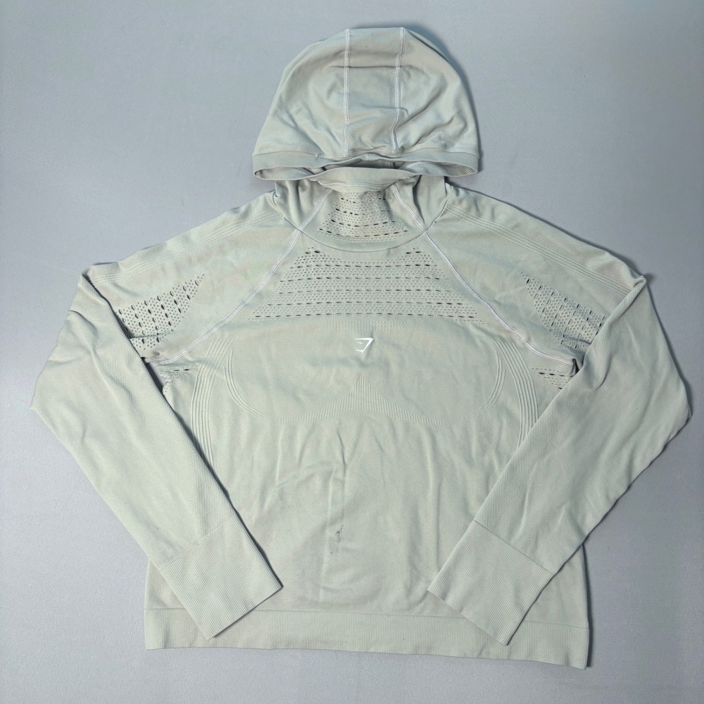 Gymshark Energy+ Seamless Hoodie Sage Green Grey GLPO4273-PG Medium
